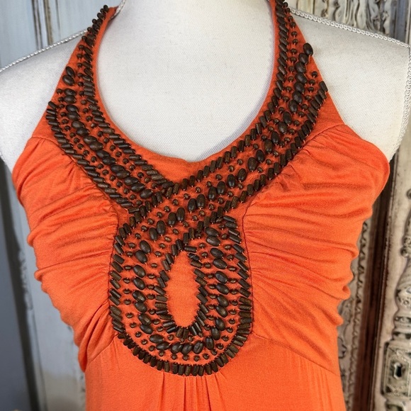 A.N.A. Orange Jersey Knit Halter Maxi Dress with Wood Beading Details - Picture 2 of 7